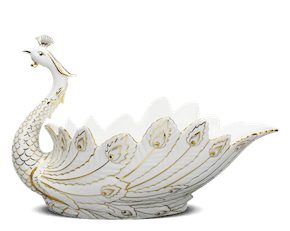 Tô trái cây Khổng Tước - Trắng - Trang trí vàng (lòng cạn)