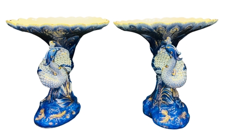 Cặp Tô trái cây Khổng Tước - Cobalt vàng