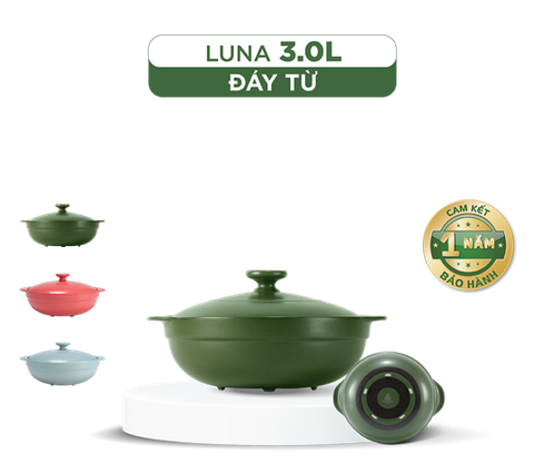 Nồi dưỡng sinh Luna 3.0L + nắp (CK) Xanh rêu (bếp từ)