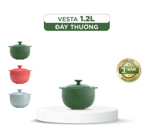 Nồi dưỡng sinh Vesta 1.2L + nắp (CK) Xanh Rêu