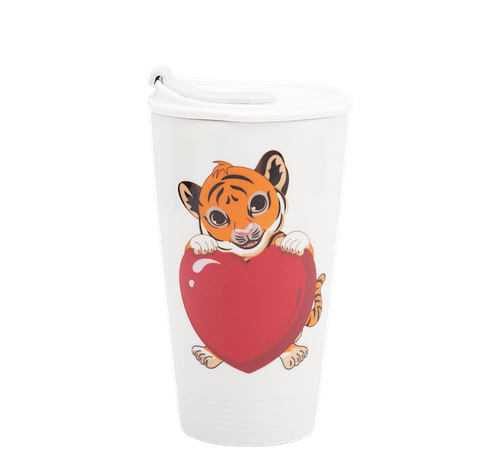 Ly sứ dưỡng sinh 0.48L (K1) + nắp ống hút Dưỡng Sinh Hổ Hạnh Phúc