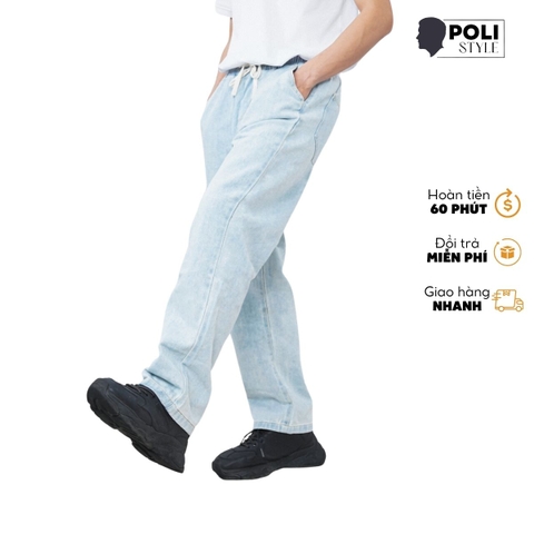 Quần jean dài nam baggy ống suông rộng dáng đứng quần bò denim dày dặn