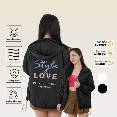 Áo Khoác Gió Chống Nắng Vải Dù In Chữ Style Love
