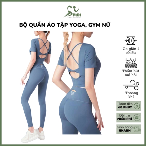 Bộ quần áo tập Gym Yoga cao cấp thông thoáng, co giãn, thoáng mát thời trang dành cho nữ
