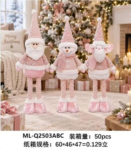 Gấu bông rút ống chân noel hồng (mẫu 2) - 60