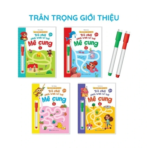 Bộ trò chơi mê cung phát triển trí tuệ 1234 (Bộ 4 cuốn tặng kèm 2 bút có đầu xóa)