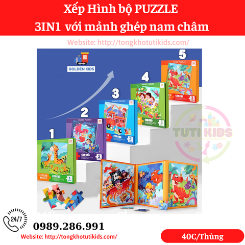 Xếp Hình nam Châm Puzzle tranh ghép 3in1 (40 bộ/thùng)
