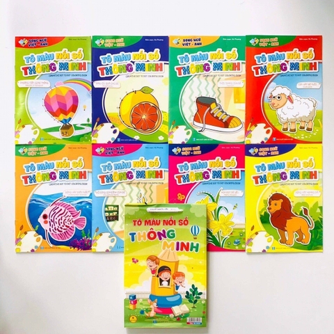 Bộ tô màu nối số thông minh cho trẻ 3-6t, túi 8 cuốn