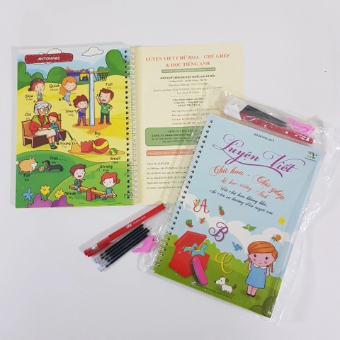 Vở luyện viết chữ hoa, chữ ghép tự bay mực kèm tiếng anh có file nghe