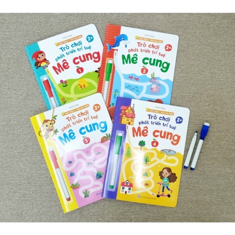 Bộ trò chơi mê cung phát triển trí tuệ 1234 (Bộ 4 cuốn tặng kèm 2 bút có đầu xóa)