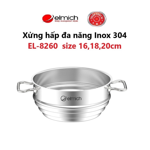 Xửng hấp đa năng Inox 304 Elmich EL-8260 size 16,18,20cm