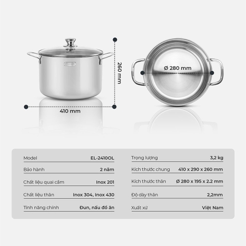 Nồi luộc gà Inox 3 lớp đáy liền Elmich Trimax Classic 28cm