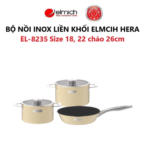 Bộ nồi inox liền khối Elmich Hera Size 18, 22 chảo 26cm