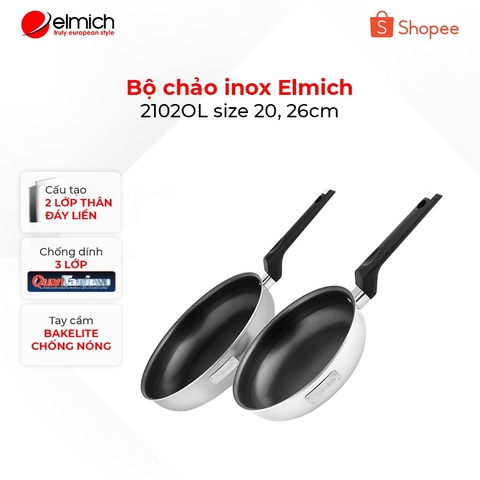 Bộ chảo inox chống dính đáy liền Elmich 2102OL size 20, 26cm