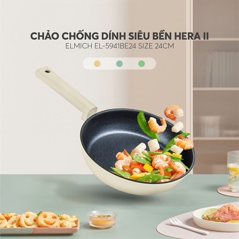 Chảo chống dính siêu bền Elmich Hera II EL-5941 size 20, 24, 26, 28cm