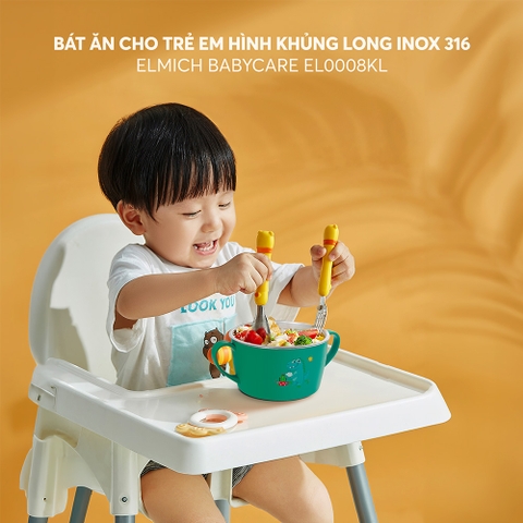 Bát ăn cho trẻ em hình khủng long, inox 316, Elmich 0008KL