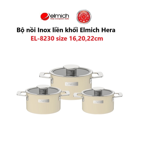 Bộ nồi Inox liền khối Elmich Hera size 16,20,22cm