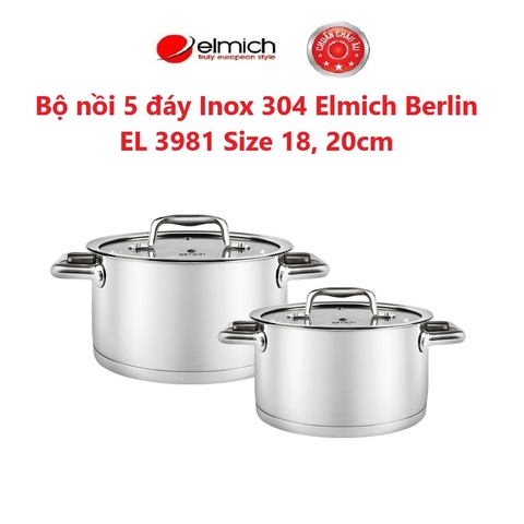 Bộ nồi 5 đáy Inox 304 Elmich Berlin EL 3981 Size 18, 20cm