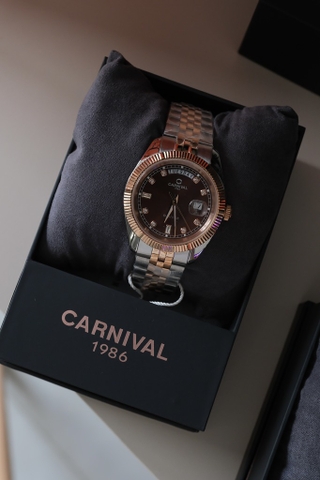 Đồng Hồ Carnival Wrist Watch 8190G Brown Size 40