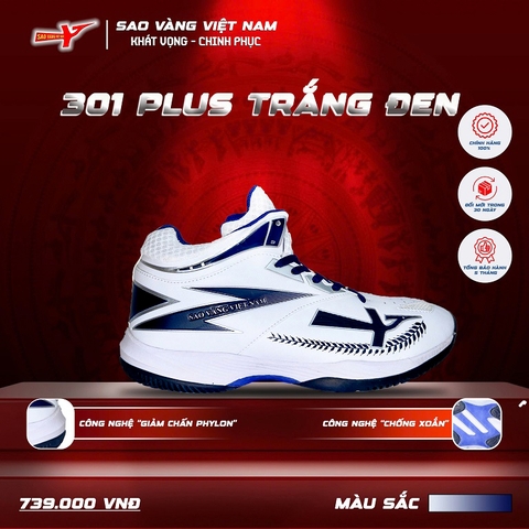 SAO VÀNG 301 PLUS TRẮNG ĐEN - FREESHIP VÀ TẶNG KÈM 1 ĐÔI TẤT