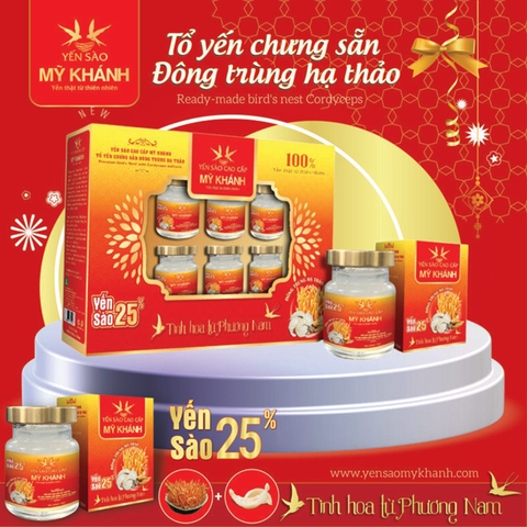 Tổ yến chưng sẵn với Đông trùng hạ thảo Lốc 6 hũ x 70ml