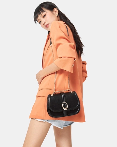 Túi Xách Nhỏ Đeo Vai Nắp Gập Phối Khóa Trang Trí