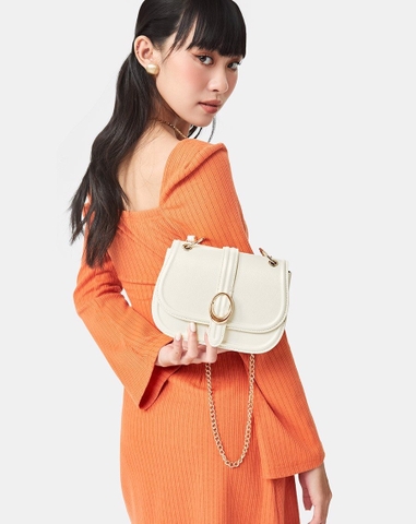 Túi Xách Nhỏ Đeo Vai Nắp Gập Phối Khóa Trang Trí