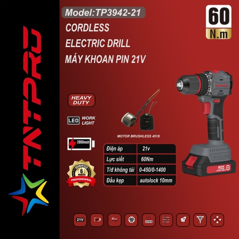 Máy khoan pin 21V TNT Pro TP3942-21