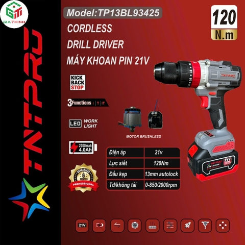 Máy khoan pin phi 13 21V TNT TP-13BL93425 2pin 4.0Ah