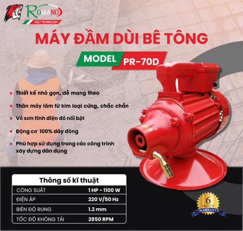 Máy đầm dùi bê tông Romano PR- 70D 1100W