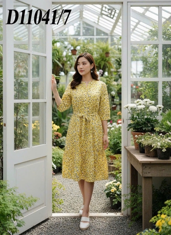 SWANLAKE | Đầm Thường Ngày Phuom Thắt Eo Cotton Bông Qua Đầu Gối In D11041LW07