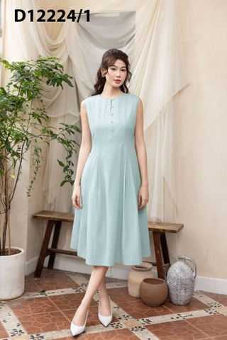 Đầm Thường Ngày Sát Nách Phom Chiết Eo Cotton Dài Qua Gối - D12224/1