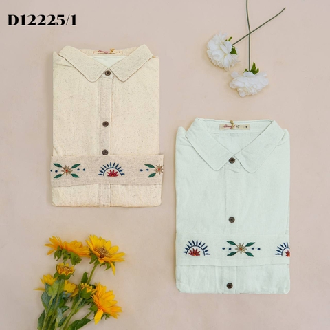 Đầm Tiệc Phom Chiết Eo Linen Qua Gối Thêu Họa Tiết Thắt Lưng - D12225/1