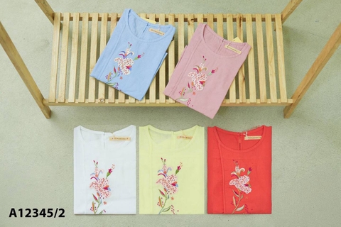 Áo Trung Niên Linen Tay Lở Thêu Hoa - A12345/2