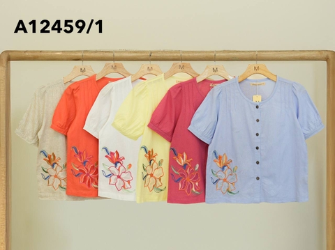 Áo Kiểu Linen Tay Lở Thêu Phối Vải Chifon - A12459/1