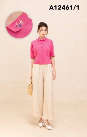 Áo Kiểu Linen Tay Lở Cổ Vai Thêu Họa Tiết - A12461/1