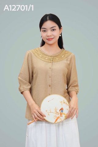 Áo Kiểu Lụa Hàn Tay Lở Thêu Họa Tiết - A12701/1