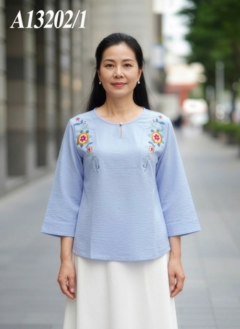 M COLLECTION | Áo Trung Niên Lụa Cotton Dài Tay A13202LW01