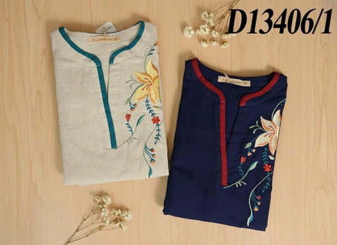 MCollection | Đầm Thường Ngày Phuom Suông Linen Dài Qua Gối In D13406LW01