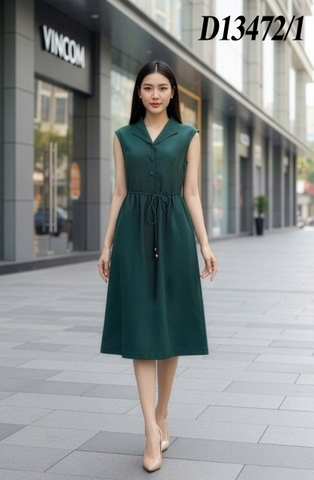 SWANLAKE | Đầm Thường Ngày Phuom Chiết Eo Linen Trơn Dài Qua Gối D13472LW01