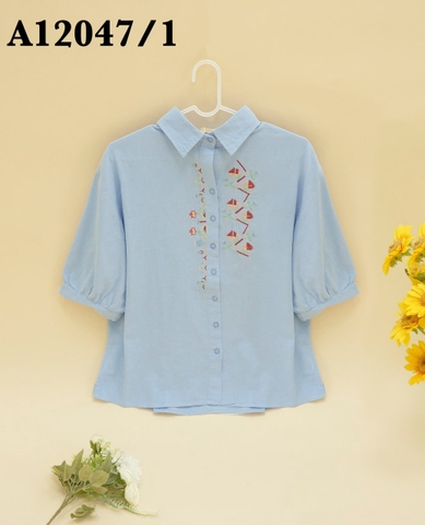 Áo Kiểu Linen Tay Lở Thêu Họa Tiết - A12047/1