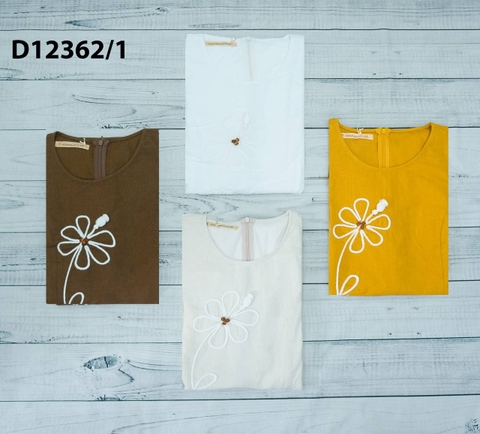 Đầm Tiệc Phom Suông Linen Dày Qua Gối Thêu Hoa - D12362/1