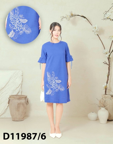 Đầm Thường Ngày Phom Suông Linen Qua Gối Thêu Họa Tiết - D11987/5