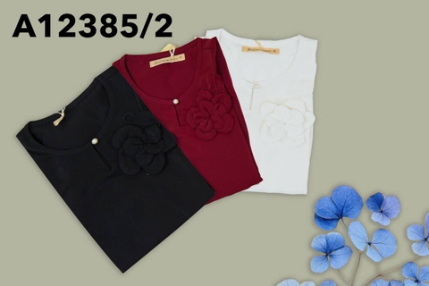 Áo Trung Niên Lụa Ngọc Tay Lở Đính Hoa 3D - A12385/2