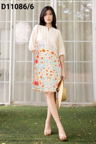 Đầm Tiệc Phom Suông Lụa Thun Dài Tới Gối In Hoa - D11086/6