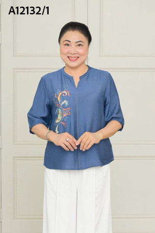 Áo Trung Niên Lụa Hàn Tay Lở Thêu Họa Tiết - A12132/1