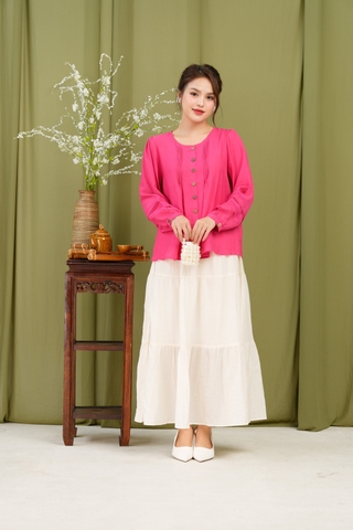 Áo Kiểu Tơ Linen Tay Dài Xếp Ly - A12046/1
