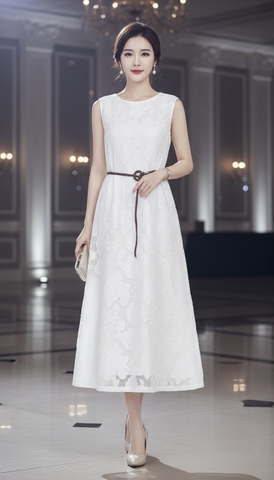 SWANLAKE | Váy Đầm Nữ Maxi Sát Nách Cổ Tròn Dây Thắt Eo Vải Tơ Ép Hoa Dự Tiệc Sang Trọng D13409LW01