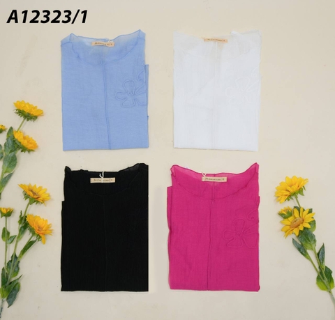 Áo Kiểu Tơ Gân Tay Dài Thêu Hoa - A12323/1