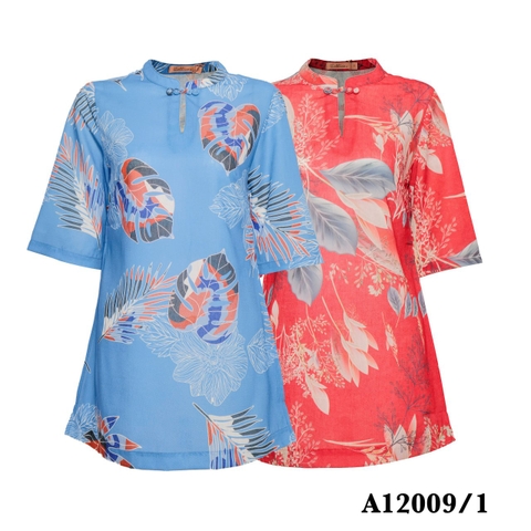 Áo Kiểu Linen Lụa Tay Lở In Họa Tiết Lá - A12009/2
